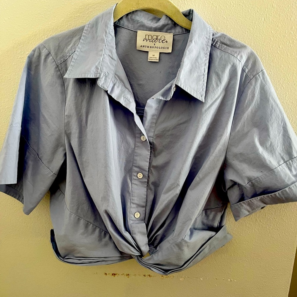 Anthropologie Cropped Blue Button Shirt